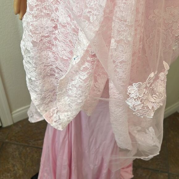Hebron Pink Wedding Dress Sheer Embroidered Floral Lace High End - Picture 6 of 13
